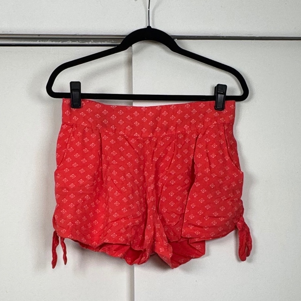 Free People Red Diamond Print Flowy Coquette Shorts with Side Bows Size Small SS